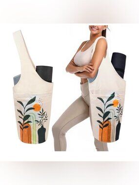 Yoga Mat Carrier Bag Boho Plants Tote Shoulder Gym Pilates Pocket Bag